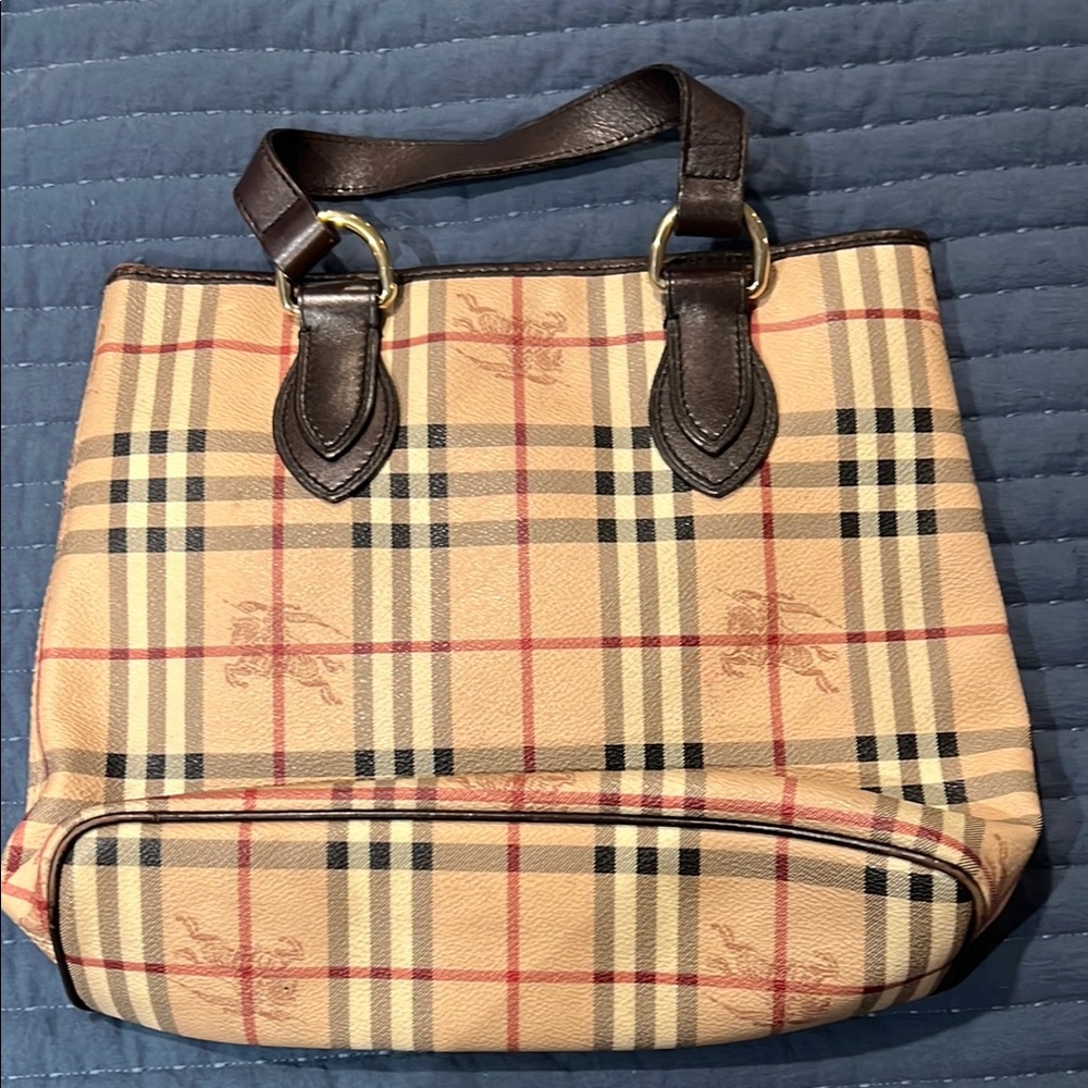 Burberry Tan and Dark Brown Checkered Tote